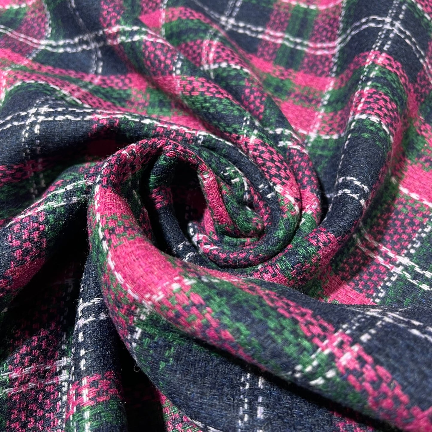 Italian Wool Blend Pink Green & Navy Check Fabric – 35% Wool – 58" Wide – By the Metre