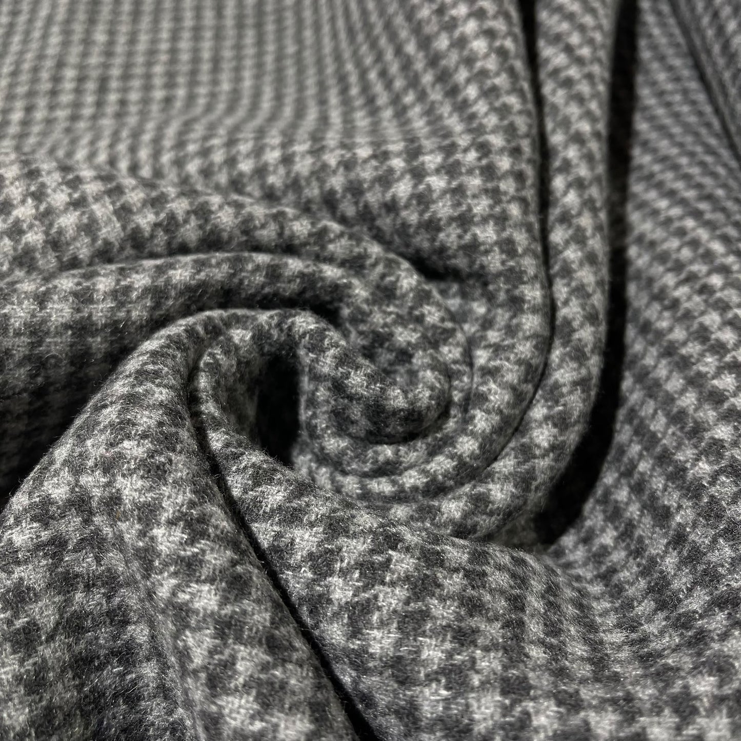 Italian Wool Blend Grey & Black Houndstooth Fabric – 58" Wide – By the Metre
