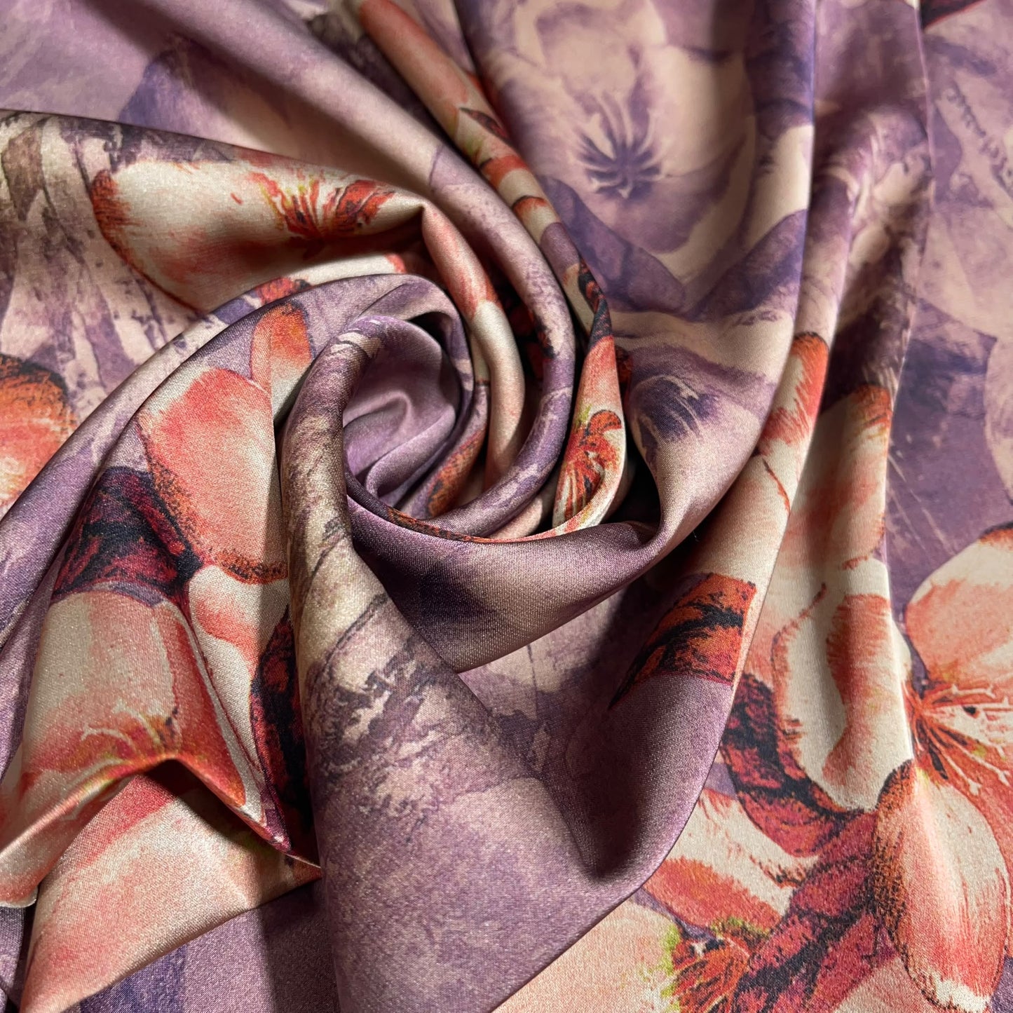 Vintage Mauve Floral Printed Luxury Satin Fabric 58" Wide Silky Soft Dress Fabric By The Metre