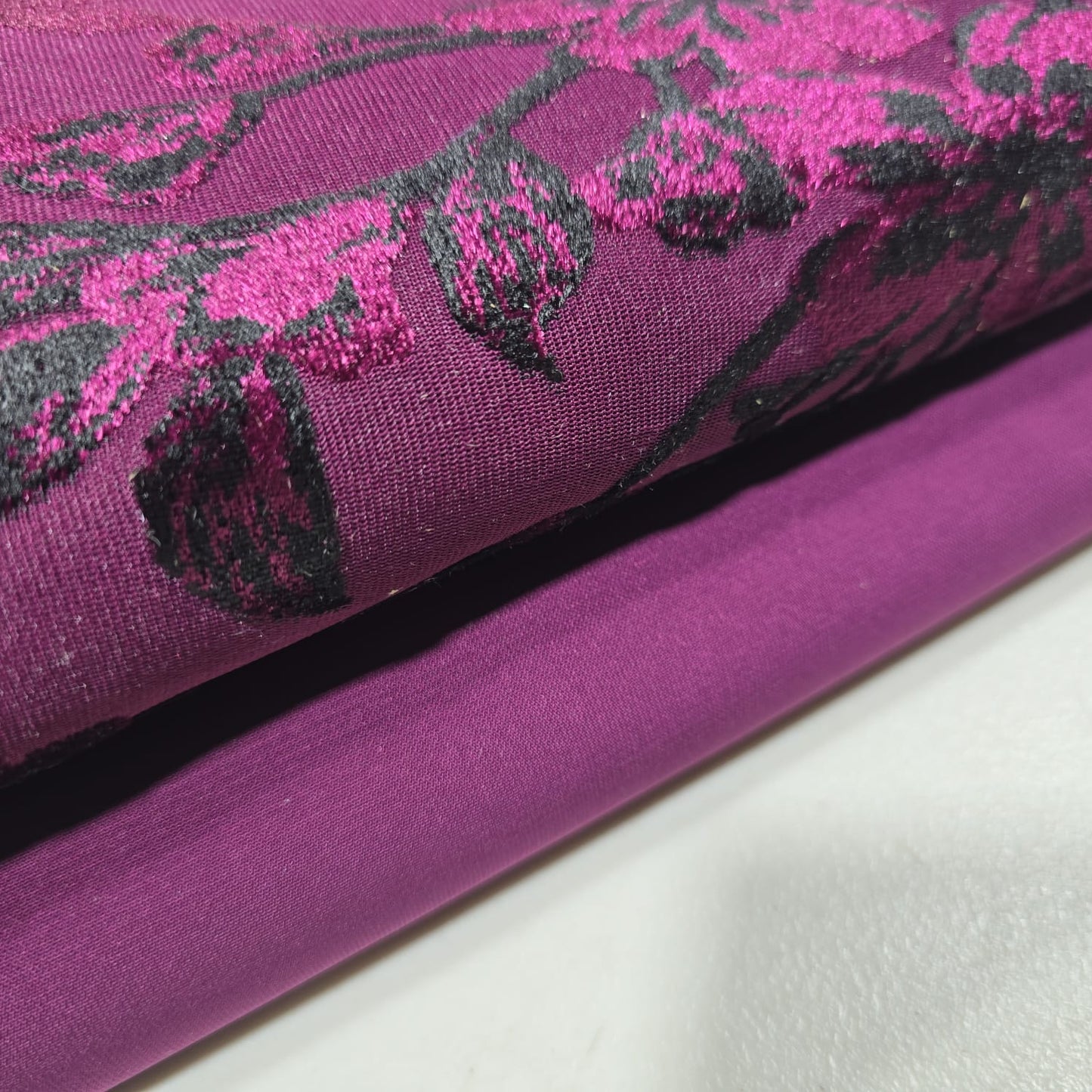 Wine Floral Velvet Devore & Plain Wool Peach Skin Fabric 58" Wide – Mix & Match Powder Touch Fabric By The Metre