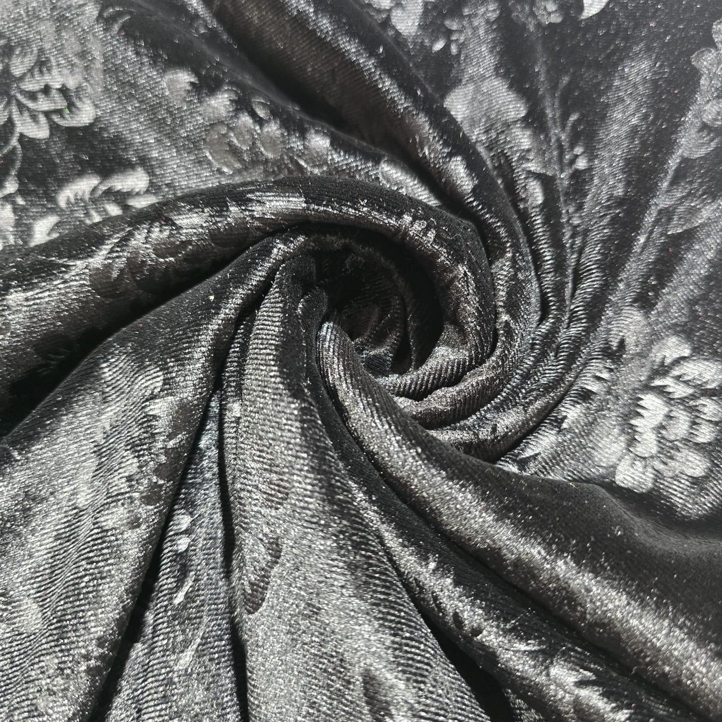 Black Stretch Velvet Fabric 58" Wide – Embossed Floral & Plain Matching Velvet Mix & Match By The Metre