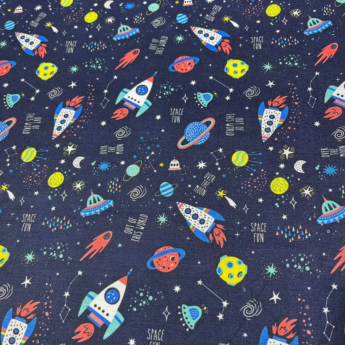 Navy Space Adventure 100% Cotton Quilting Dress Craft Costume Fabric 58" Wide By The Meter
