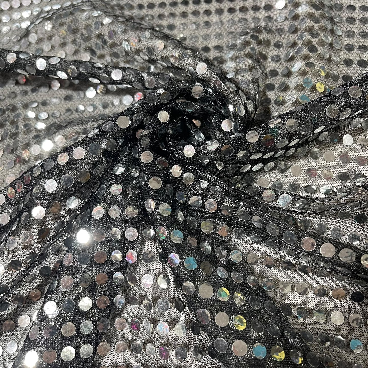 Silver Black 3mm Sequin Nylon Jersey Fabric – 44″ Wide Dress Craft Costume Decor Material By The Meter