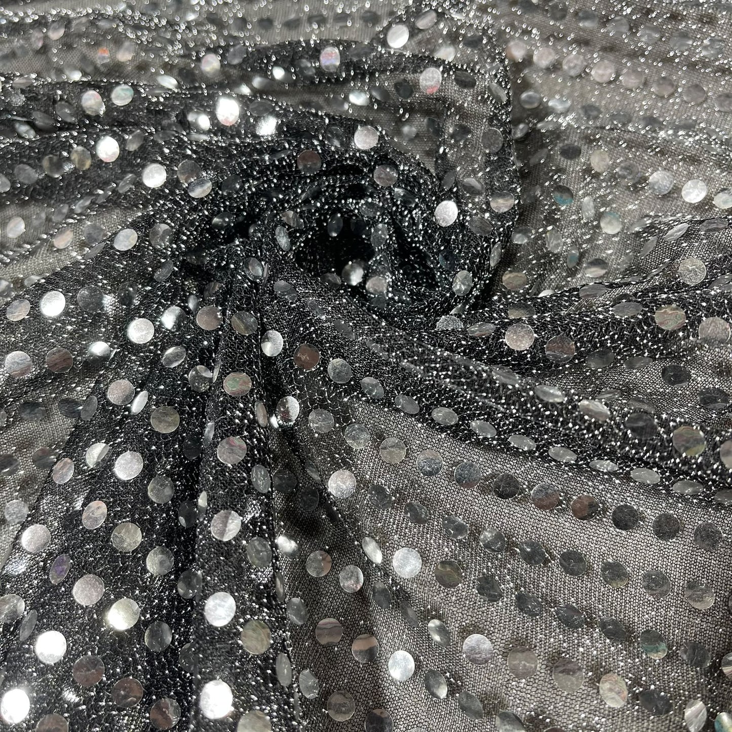 Grey Black 3mm Sequin Nylon Jersey Fabric – 44″ Wide Dress Craft Costume Decor Material By The Meter