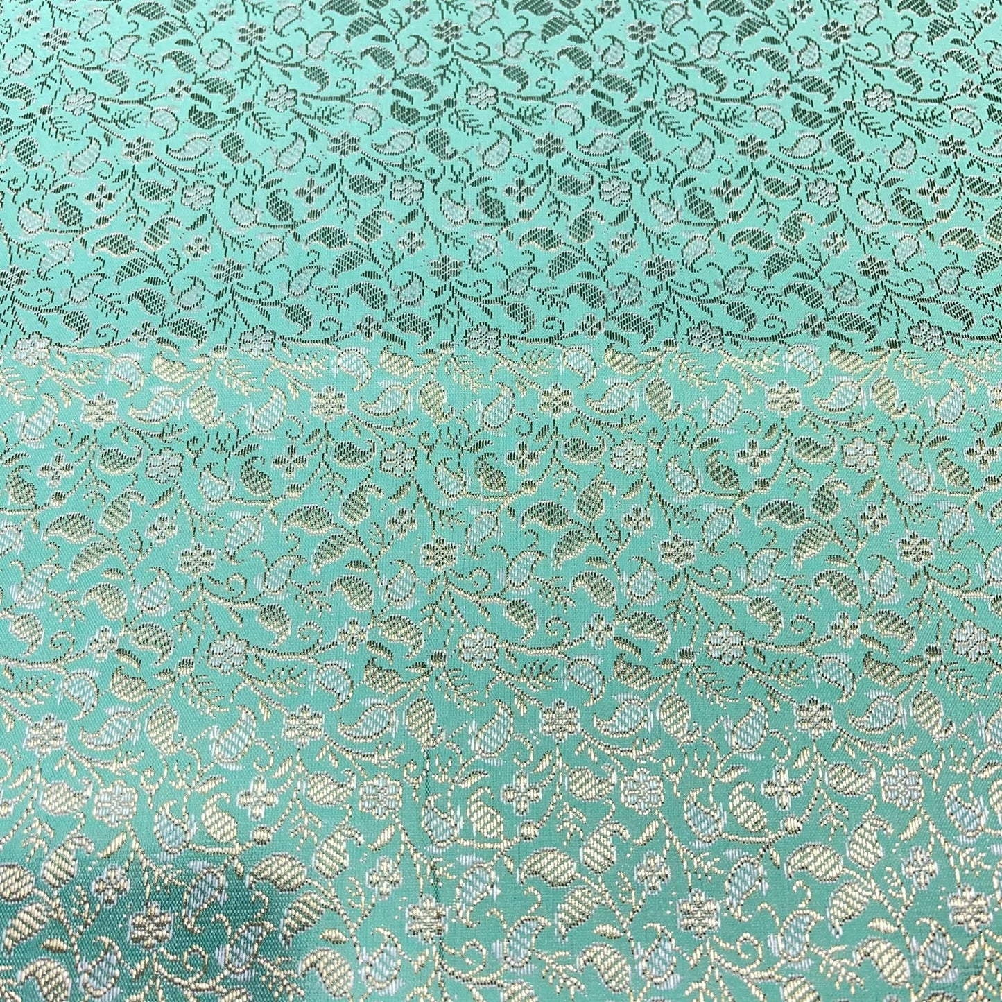 Mint Paisley Floral Banarasi Brocade Bridal, Dressmaking, Costume Fabric 44" Wide By The Meter