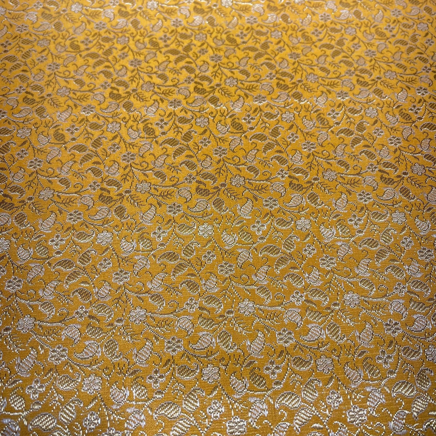 Mustard Paisley Floral Banarasi Brocade Bridal, Dressmaking, Costume Fabric 44" Wide By The Meter