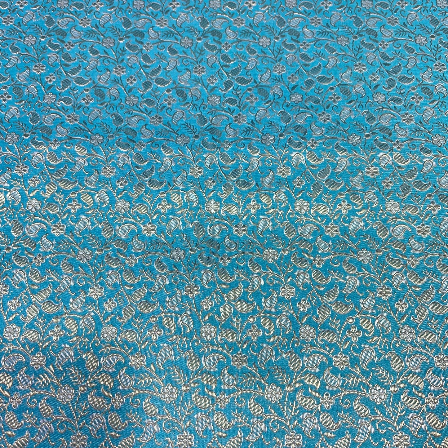 Turquoise Paisley Floral Banarasi Brocade Bridal, Dressmaking, Costume Fabric 44" Wide By The Meter