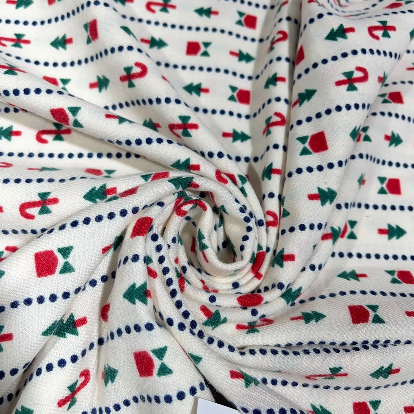Christmas Red Green Candy Cane Tree Gift Festive Xmas Brushed Cotton Sewing Craft Fabric 58" Wide By The Meter