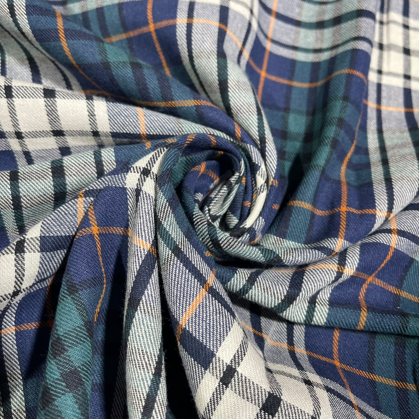 Blue Green Tartan Brushed Cotton Fabric 58" Wide – Soft Plaid Check Fabric By The Metre