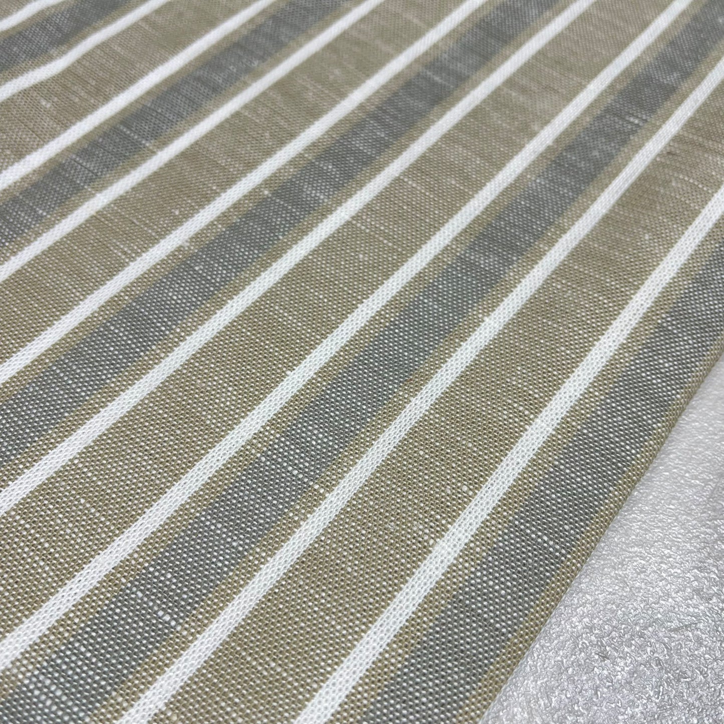 Natural Oatmeal Stripe 100% Cotton Striped Linen Dressmaking Quilting Crafts Sewing Fabric 58" Wide By The Meter