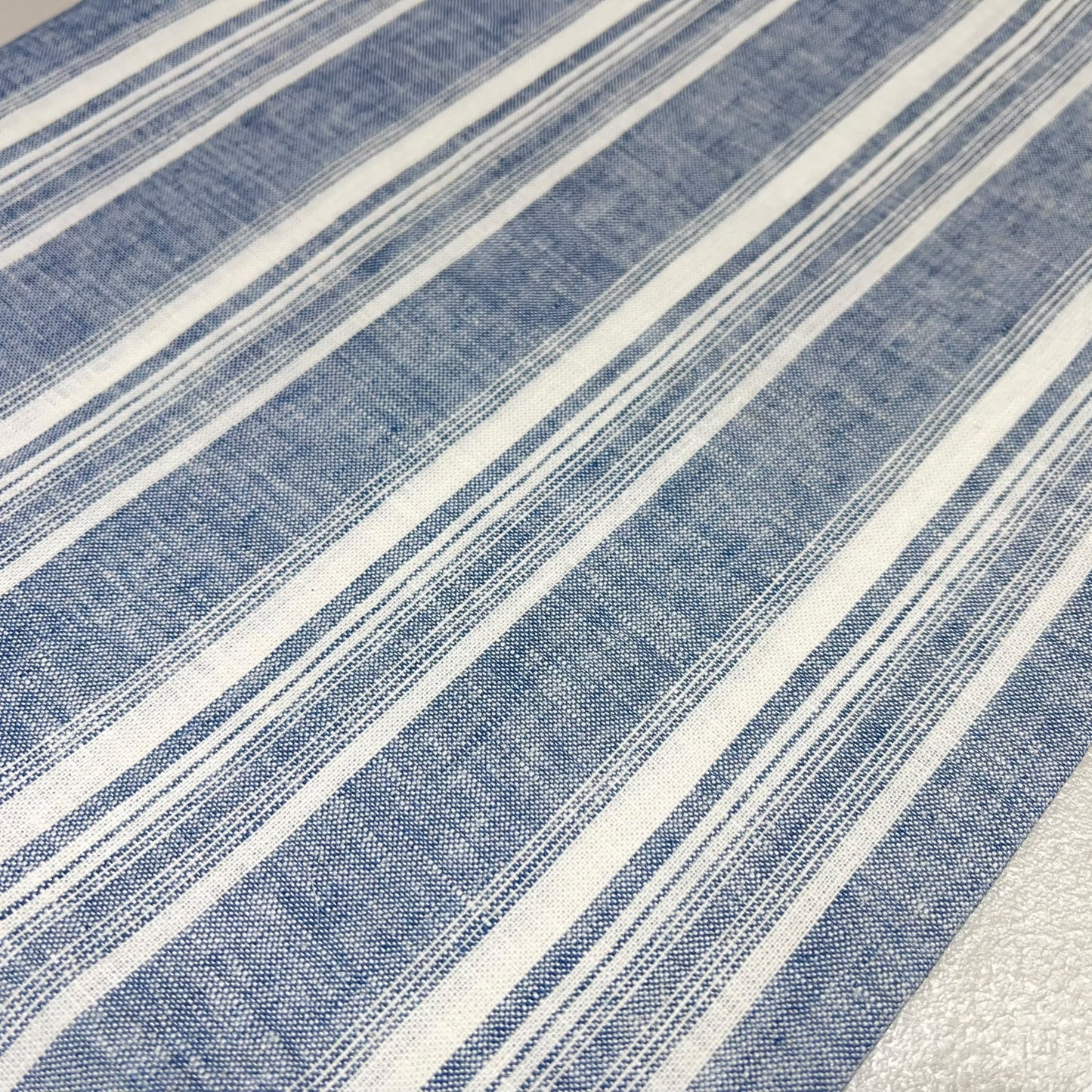Denim Blue Heritage Stripe 100% Cotton Striped Linen Dressmaking Quilting Crafts Sewing Fabric 58" Wide By The Meter