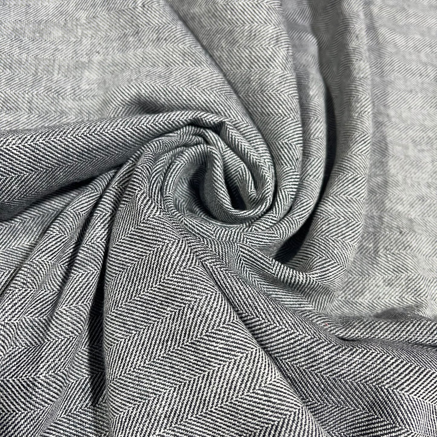 Grey Herringbone Weave Stripe 100% Pure Linen Dressmaking, Sewing, Costume Fabric 58" Wide By The Meter