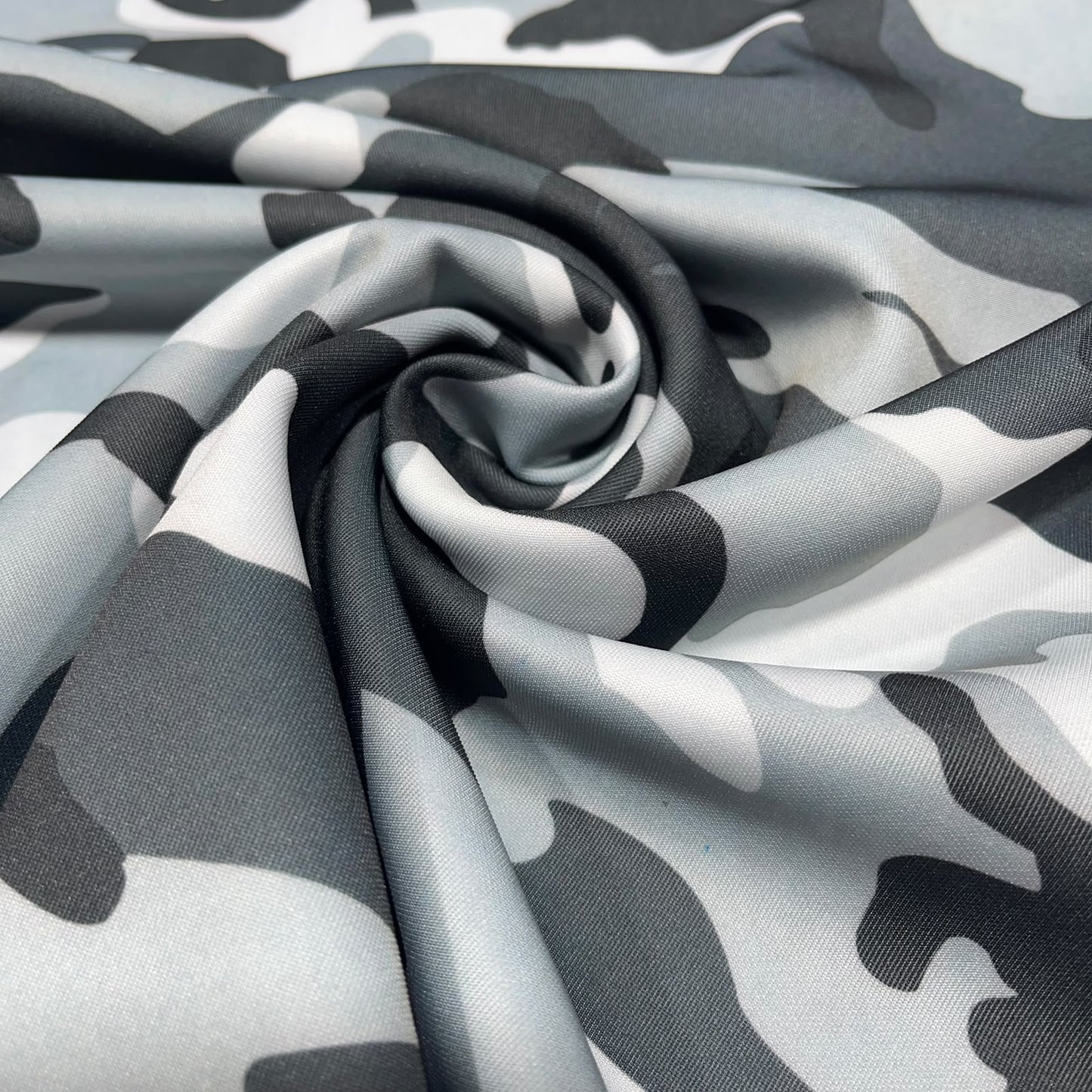 Grey Camouflage Scuba Fabric 58" Wide – Black White Camo Print Stretch Dress Fabric By The Metre