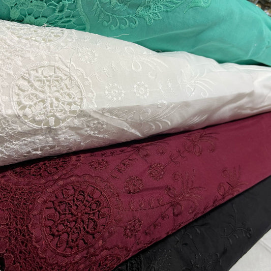 Cotton Floral Embroidery Fabric Lace Broderie Anglaise Dress Craft Material 44" By the Meter