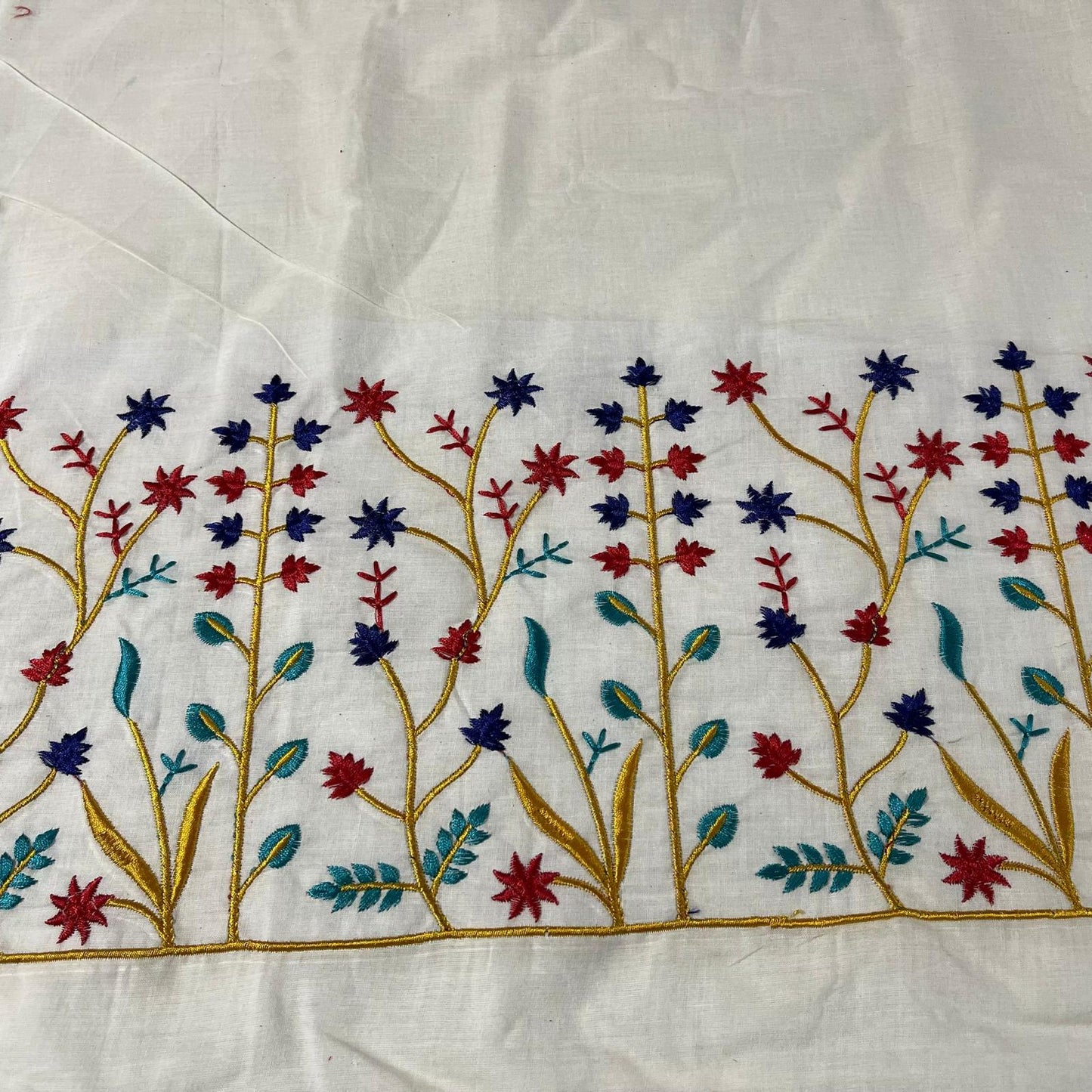 Cotton Embroidery Fabric Floral Golden Zari Metallic Dress Craft Material 44" Wide