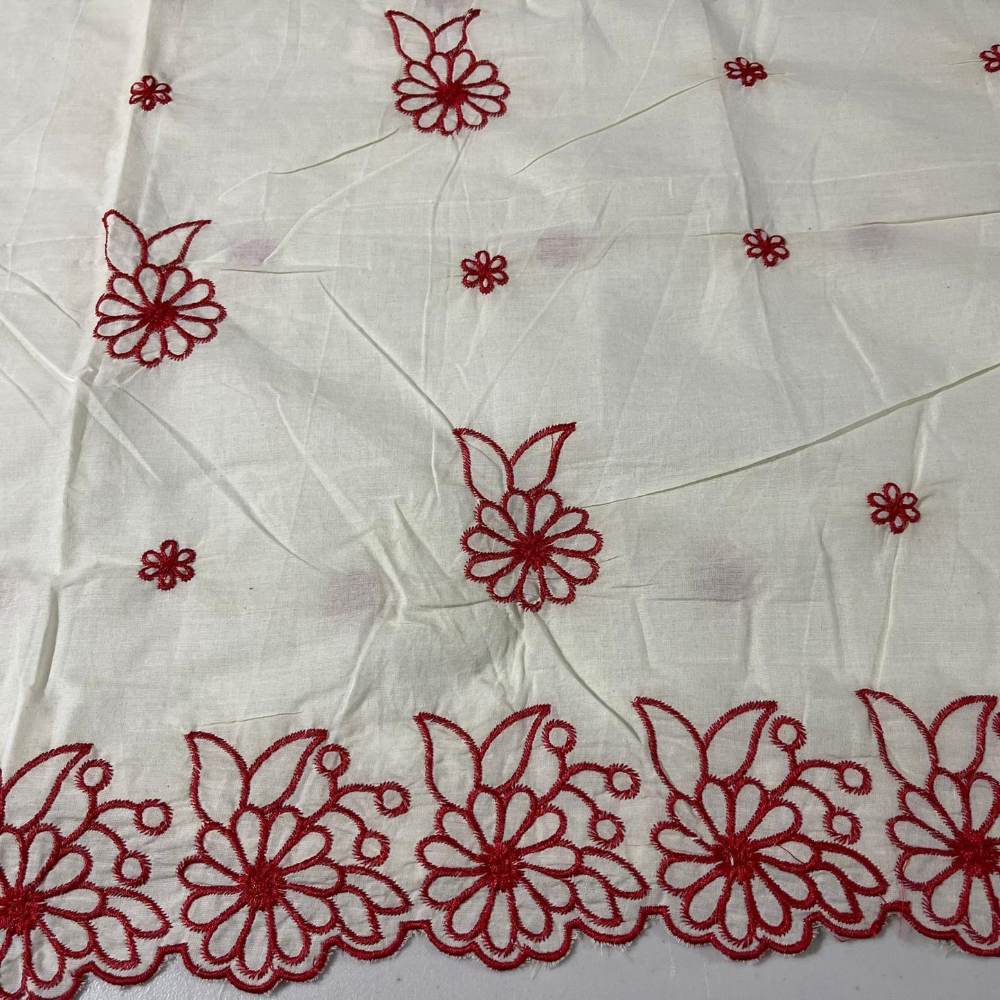 Cotton Embroidery Fabric Floral Golden Zari Metallic Dress Craft Material 44" Wide