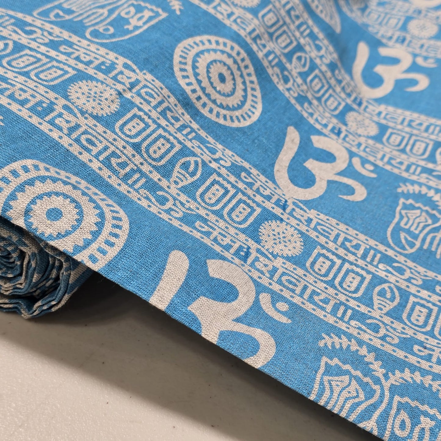 Om Symbol Cotton Linen Fabric 44" Wide | Spiritual Print Dressmaking, Craft & Home Décor Material by the Metre