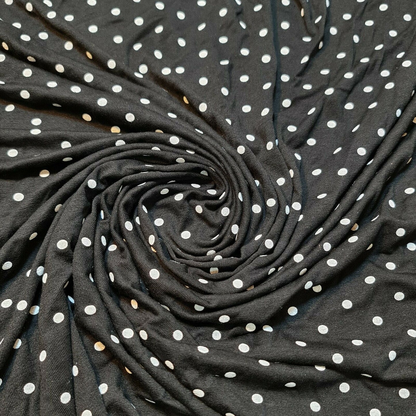 Black Pea Pin Polka Dot ITY Lycra Fabric Dress Craft Costume Material 58" By The Meter