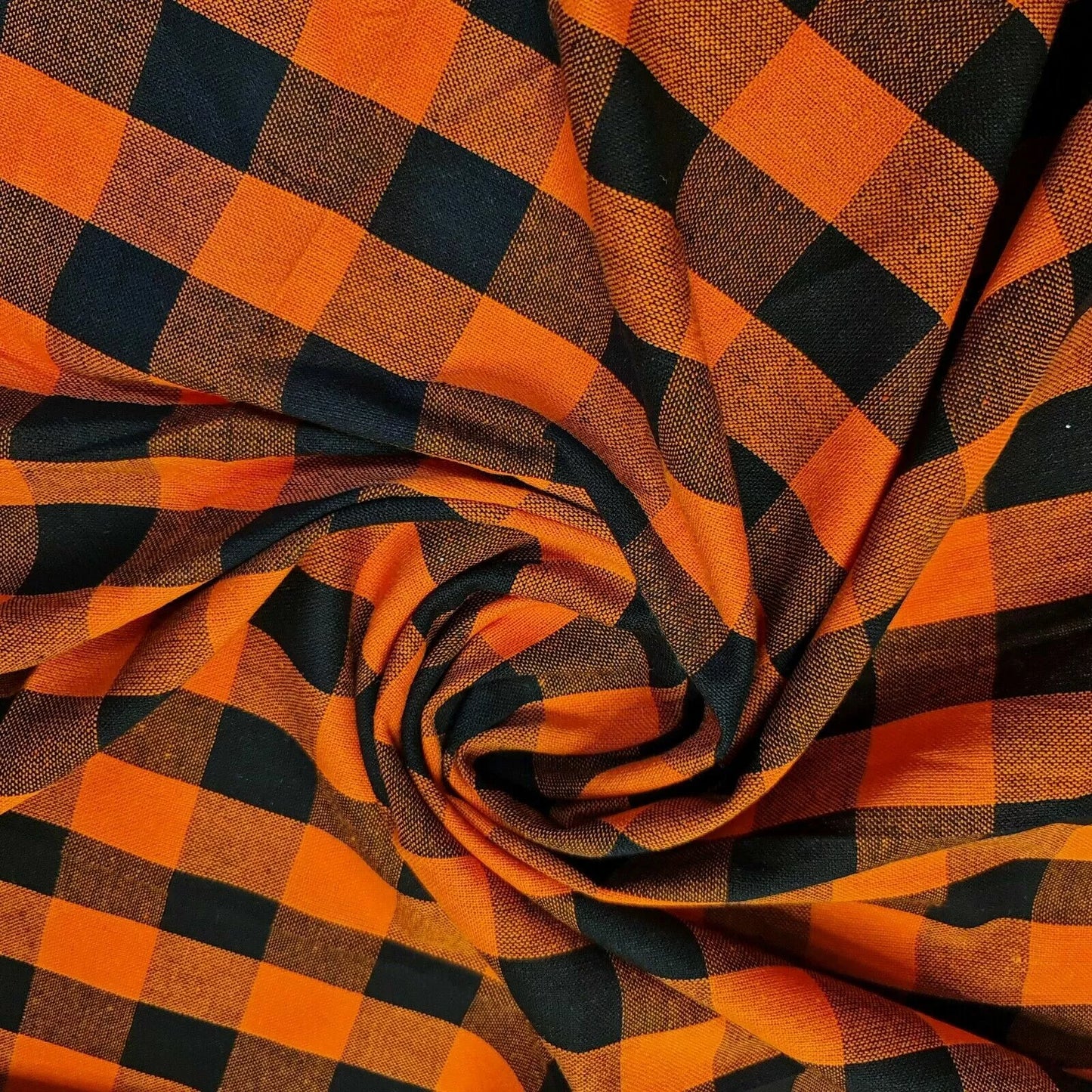 bright orange check fabric cotton gingham material