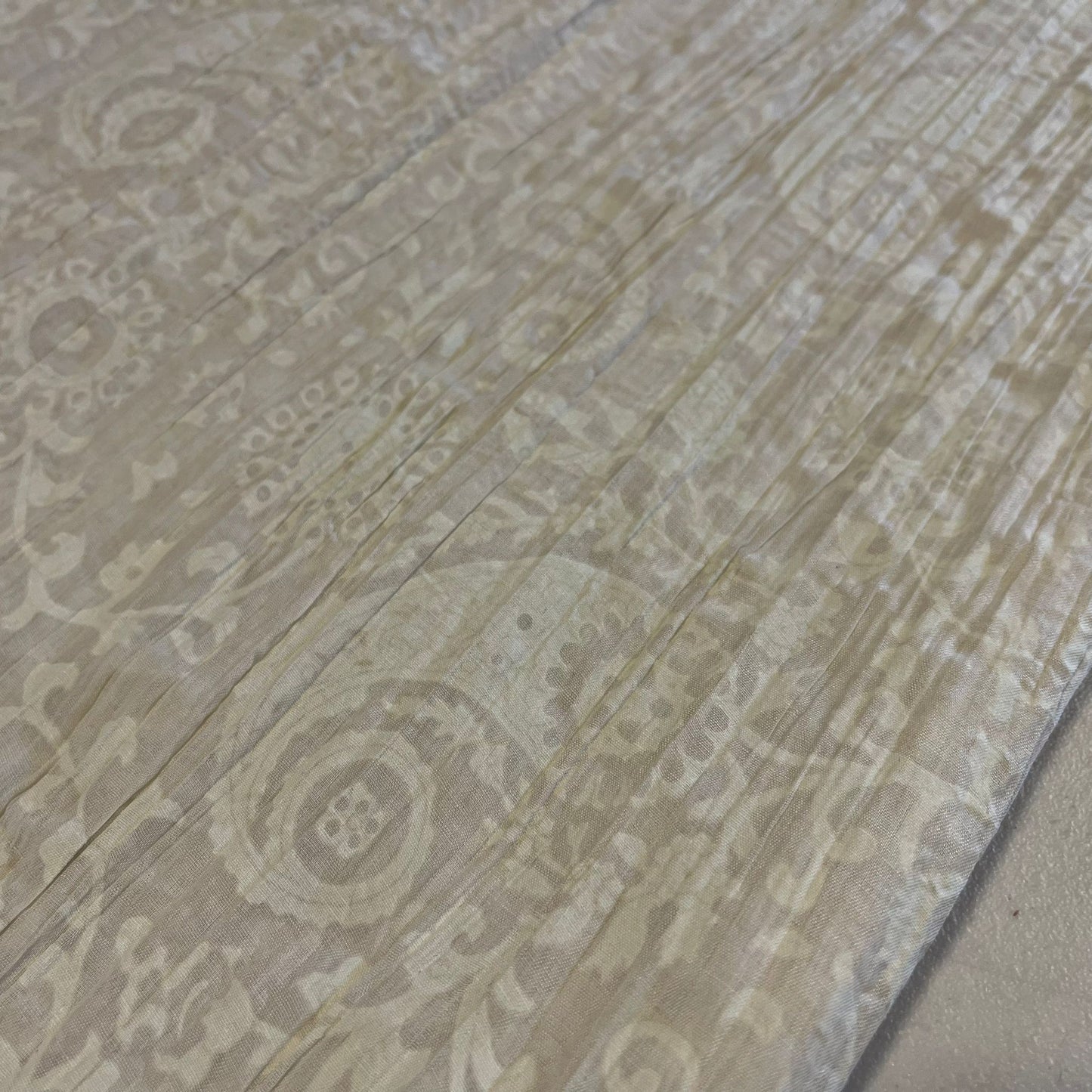 Cream Floral Paisley Burnout 100% Cotton Crush Fabric Crinkle Craft Dress Costume Material 50 " By The Meter