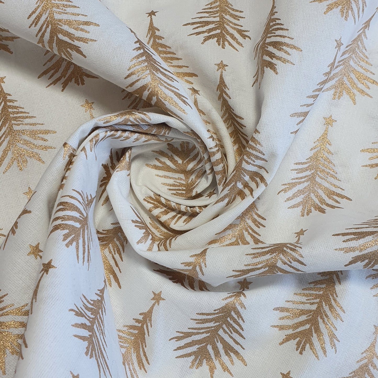 ivory christmas cotton fabric with xmas tree print