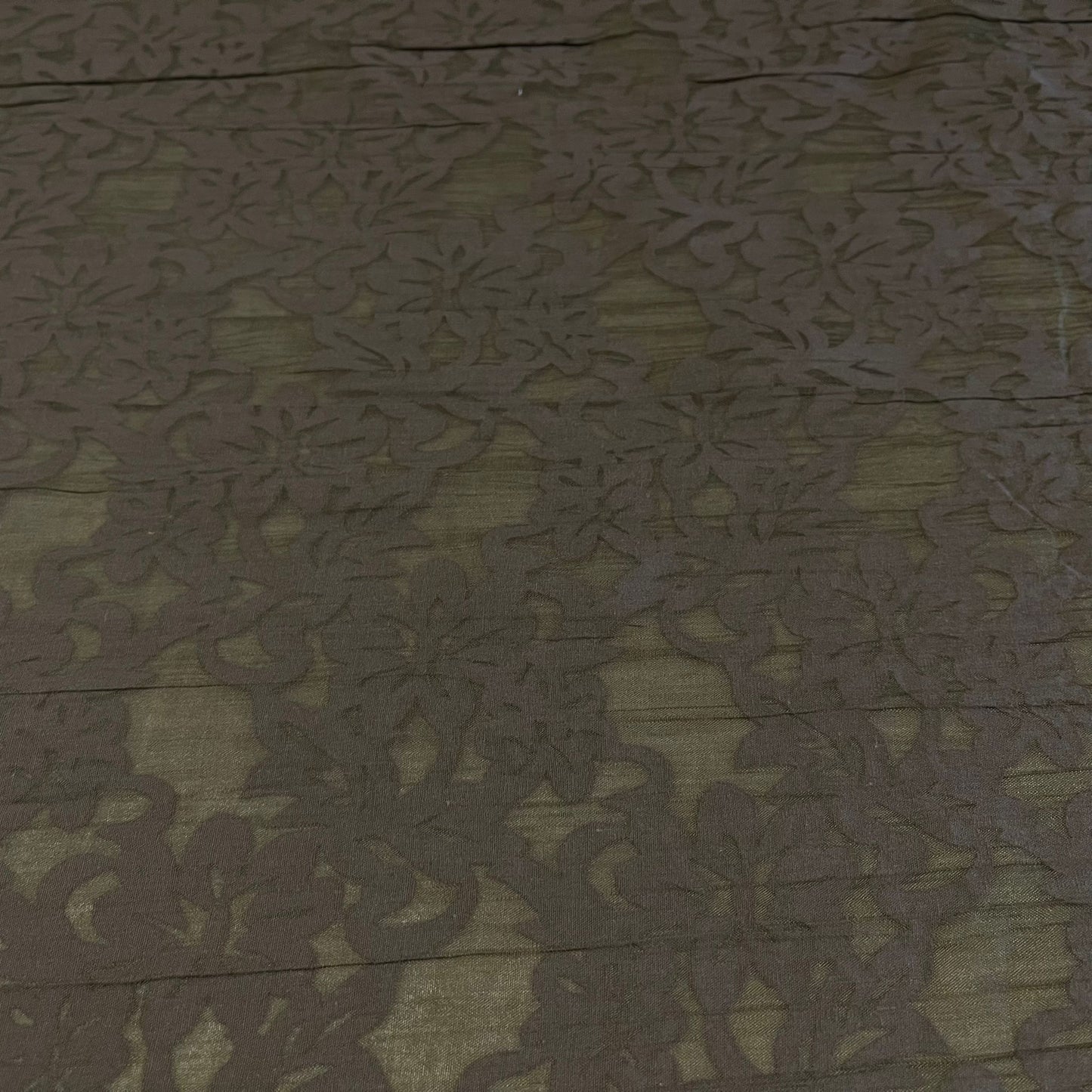 Khaki Floral Burnout Print 100% Cotton Crush Fabric Crinkle Craft Dress Costume Material 50 " By The Meter