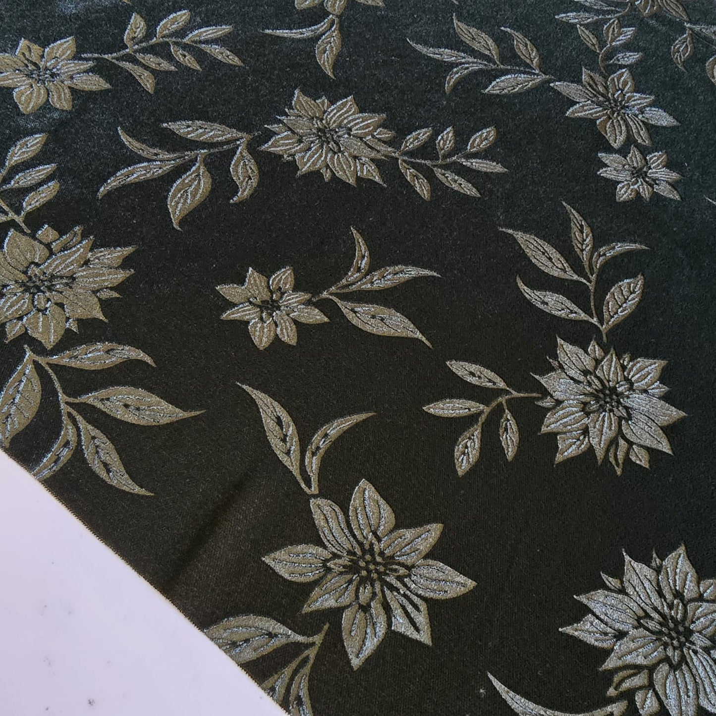 Olive Floral Embossed Micro Velvet Luxury Fabric Dress Craft Costume Decor Material 58" By The Meter