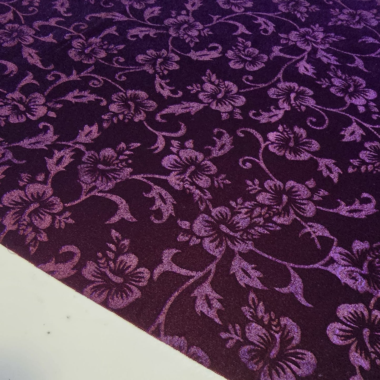 Plum Floral Embossed Micro Velvet Luxury Fabric Dress Craft Costume Decor Material 58" By The Meter