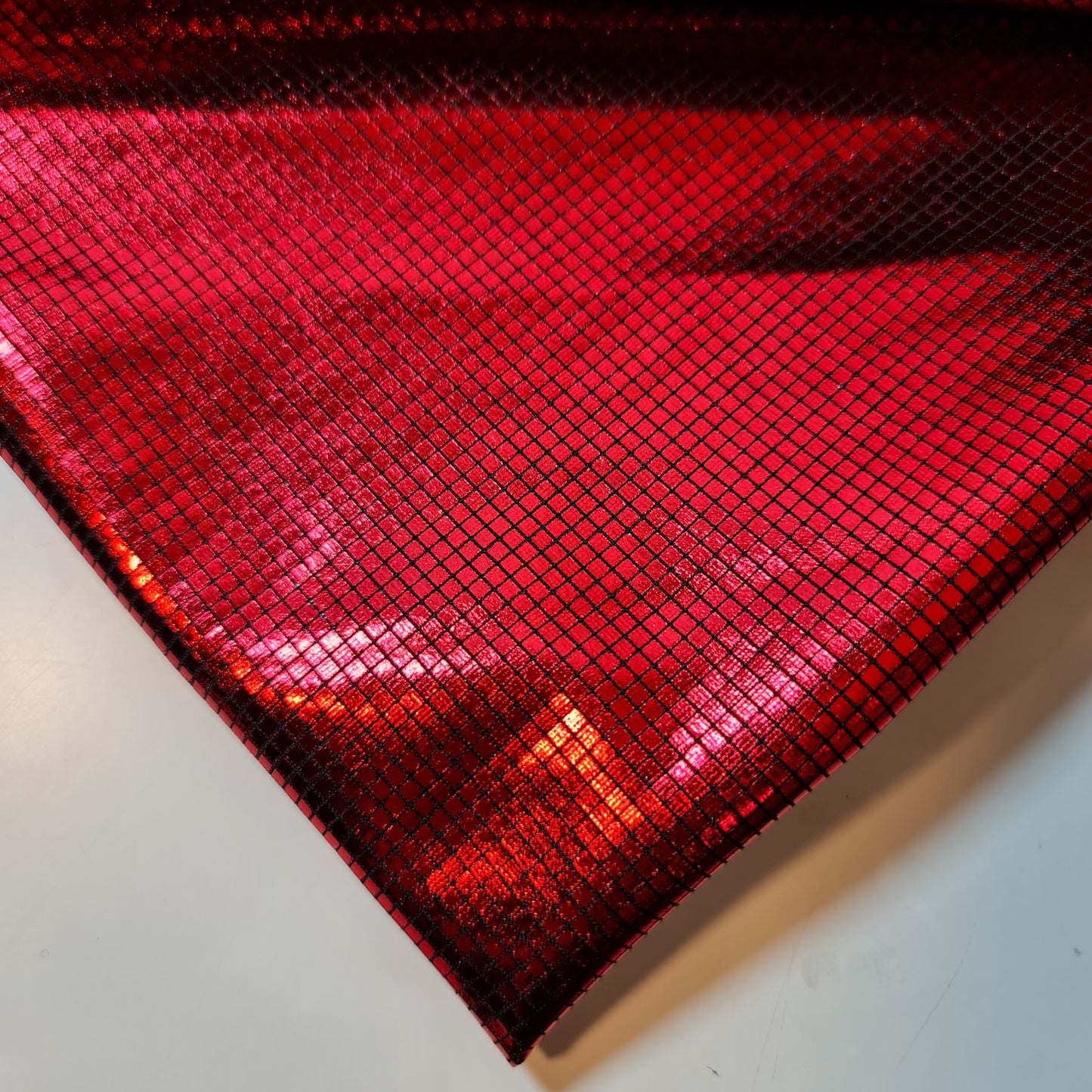 red metallic dress fabric by the metre
