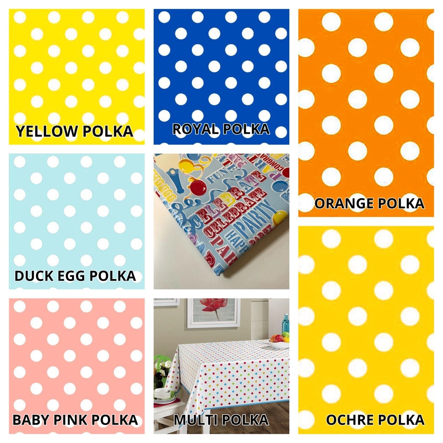 Polka Dot / Star Pattern PVC Vinyl Tablecloth Fabric – 58" Wide, Waterproof, Easy-Clean Party/Event Material By The Meter