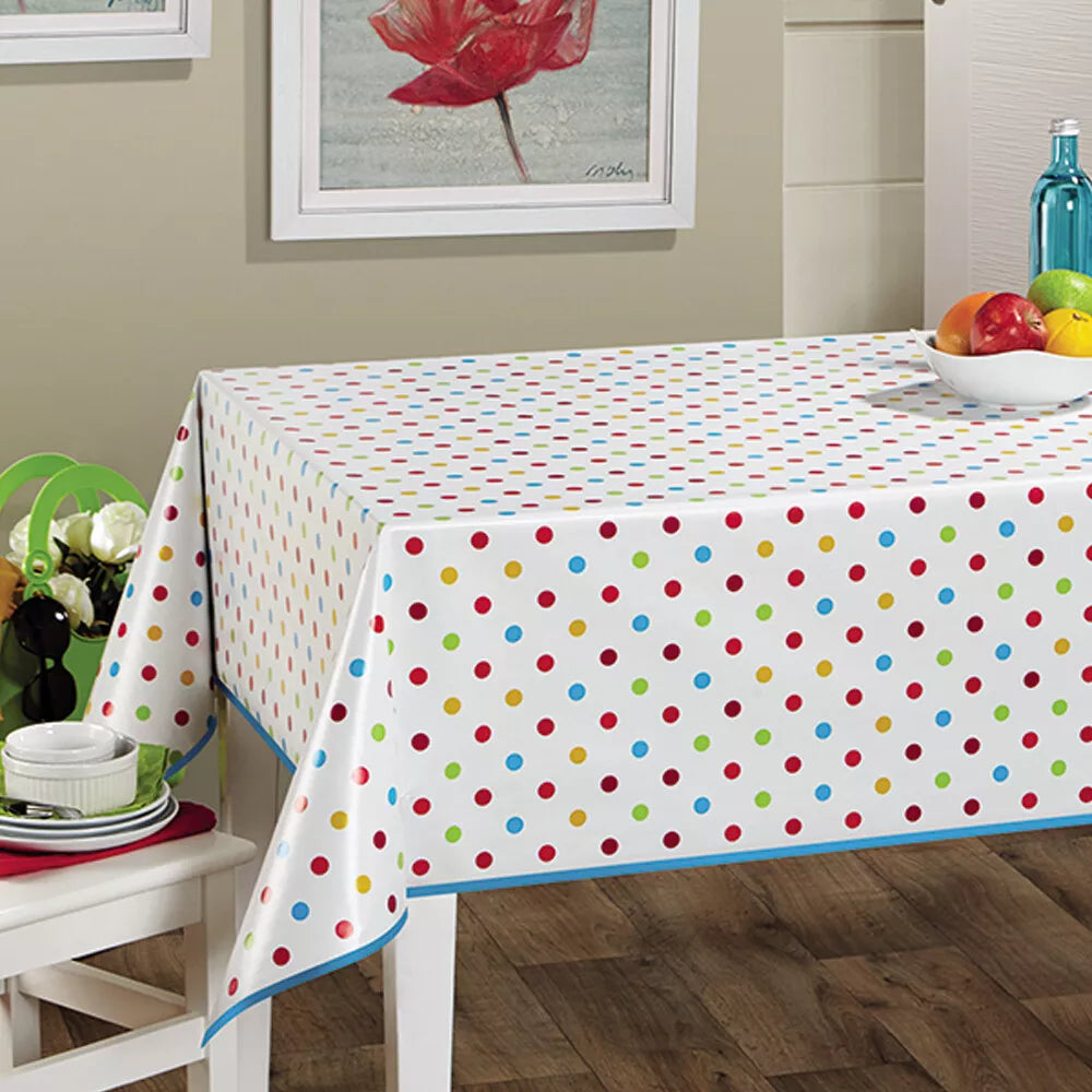 Polka Dot / Star Pattern PVC Vinyl Tablecloth Fabric – 58" Wide, Waterproof, Easy-Clean Party/Event Material By The Meter