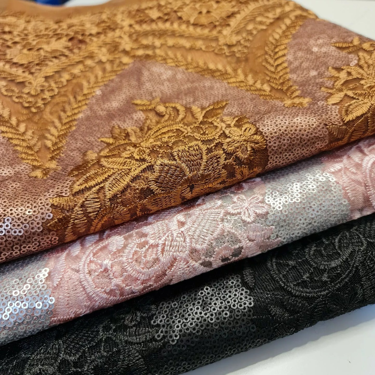 Sequin Embroidery Lace Border Material Dress Craft Wedding Fabric 58" Wide By The Meter