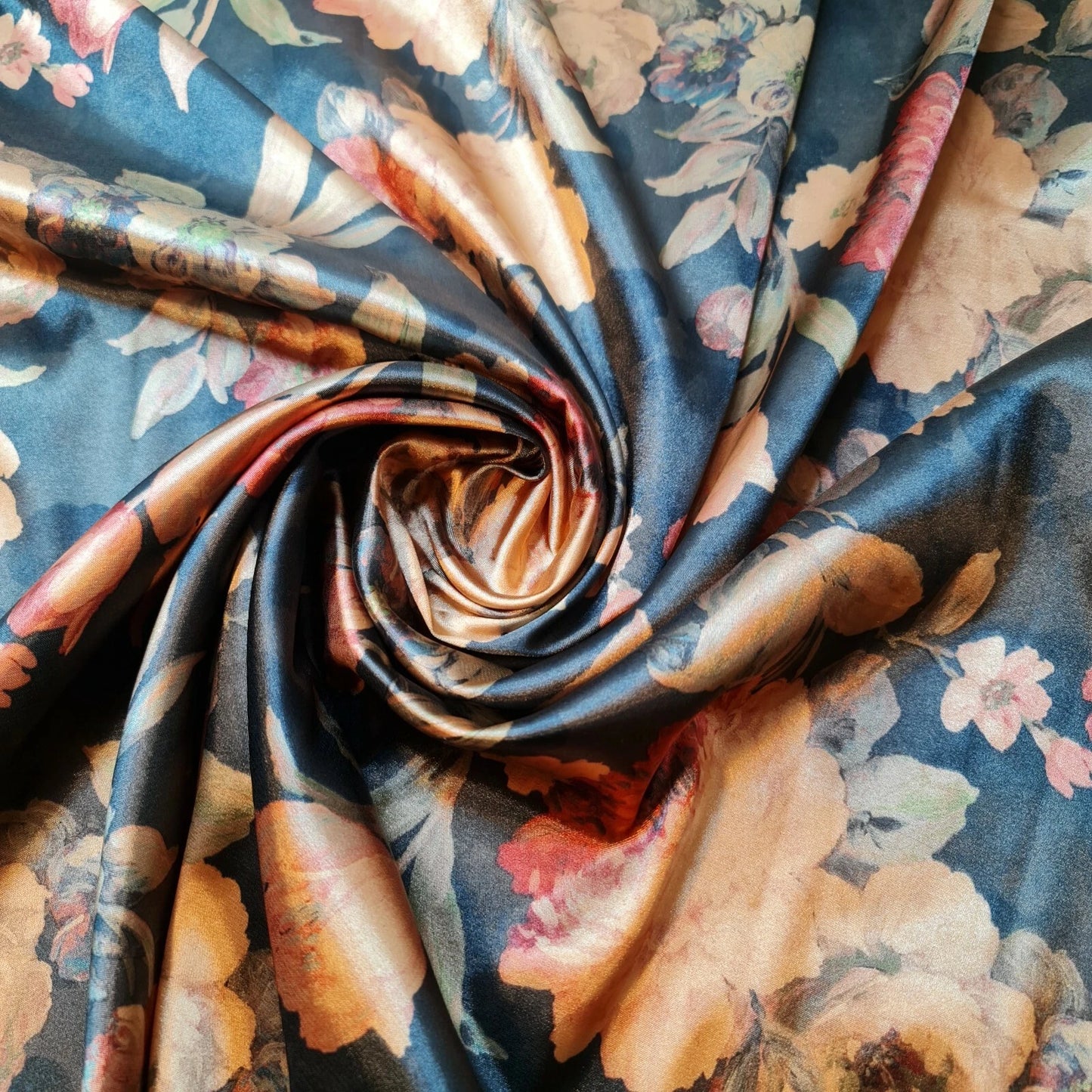 Black Pink Roses Soft Floral Print Satin Dress Craft Fabric By The Meter 58"