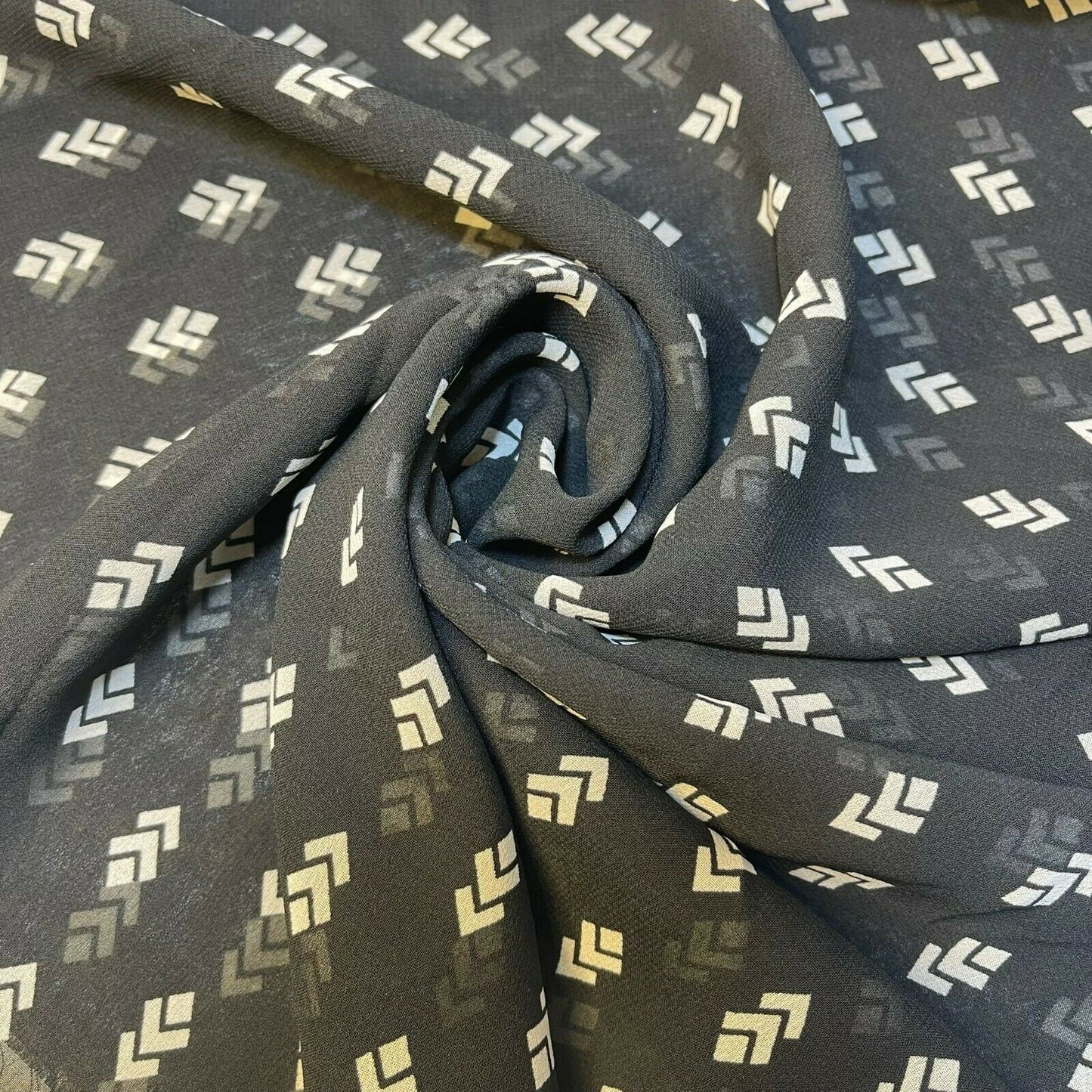 Black & White Geometric Chiffon Fabric – 44" Wide | Sold by the Metre