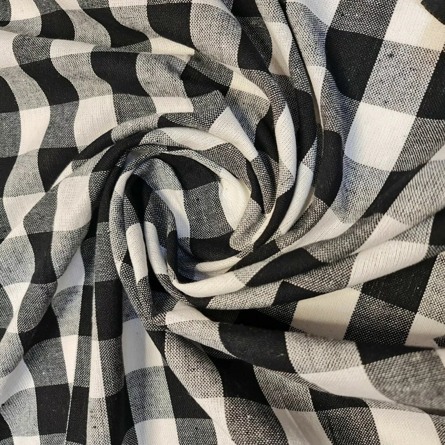Black & White 1" 100% Cotton Gingham Material Check Plaid Fabric (23 Meter Roll)