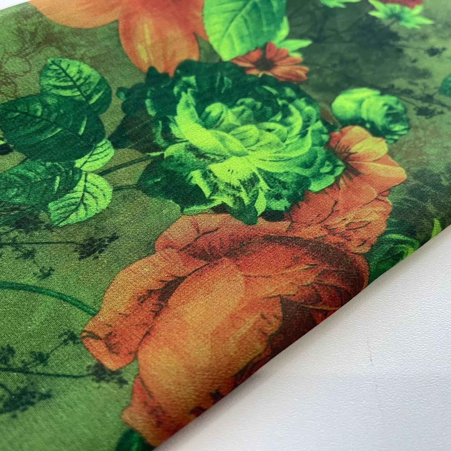 Waldgrüner Chiffonstoff mit Blumenmuster, durchsichtig, für Kleider, Bastel- und Dekorationsstoffe, 111,8 cm, Meterware