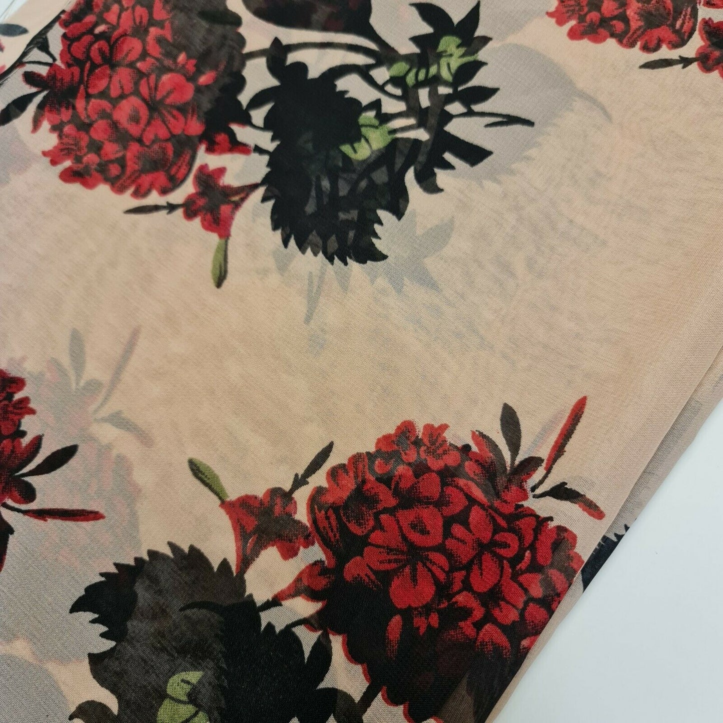 Beigefarbener Chiffonstoff mit Blumenmuster, durchsichtig, für Kleider, Bastel- und Dekorationsstoffe, 111,8 cm, Meterware