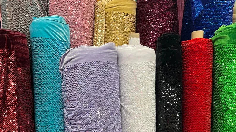 Sequin Velvet Embroidery Stretch Material Velour Craft Drape Dress Fabric 58" Wide By The Meter