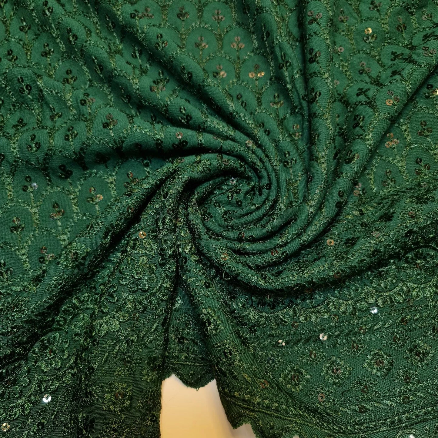 Bottle Green 100% Viscose Broderie Anglais Sequin Embroidery ANGLAISE Dress Craft Fabric 44" (23 Meter Roll)