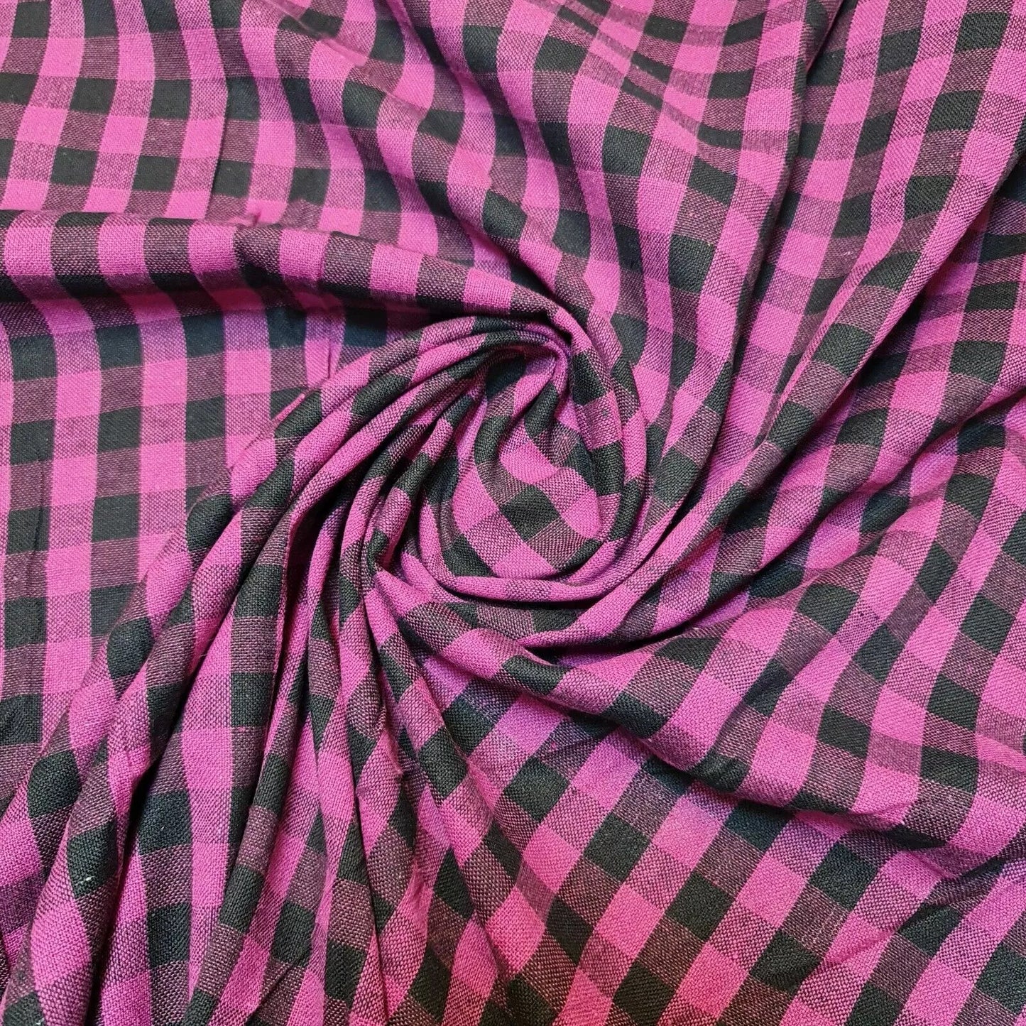 Fuchsia Black 1/4" 100% Cotton Gingham Material Check Plaid Fabric (23 Meter Roll)