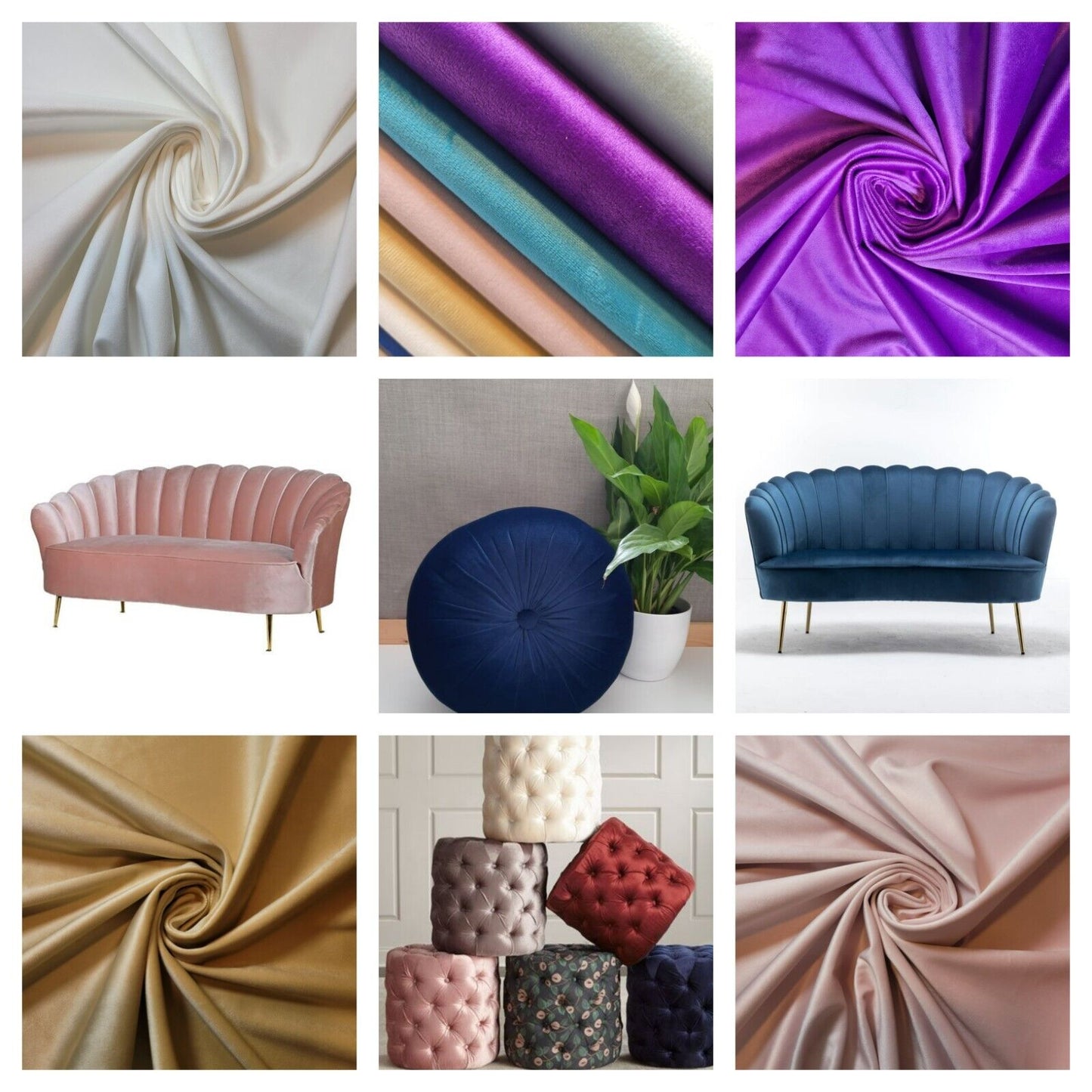 Plush Plain Velvet Fabric – 58” Wide – Cushion, Curtain & Upholstery Material (By the Meter)