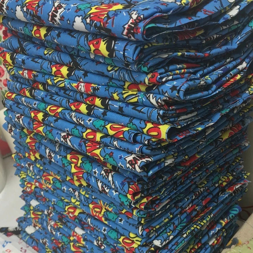 Clearance Sale Comic Book Pop Art Fabric – Blue POW BAM SMASH Print Cotton – Craft Dress Quilting Material