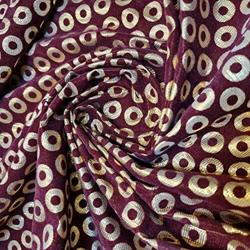 Burgundy Gold Glitter Foil Lame Material Emboss Velvet Circle Flock Décor Craft Dress Fabric 44" Pre-cut 1 Meter