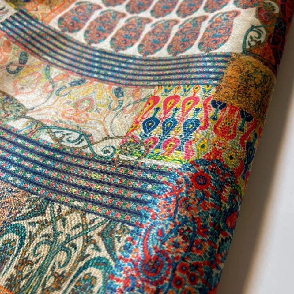 Vintage Paisley Floral Polyester Raw Silk Material Dress Craft Quilting Fabric 44" By The Meter