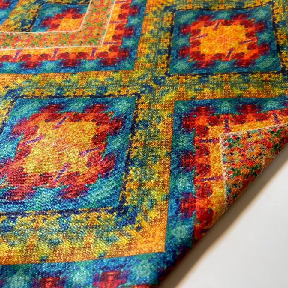 Multi Autumn Chevron Geometric Polyester Raw Silk Material Dress Craft Quilting Fabric 44" By The Meter