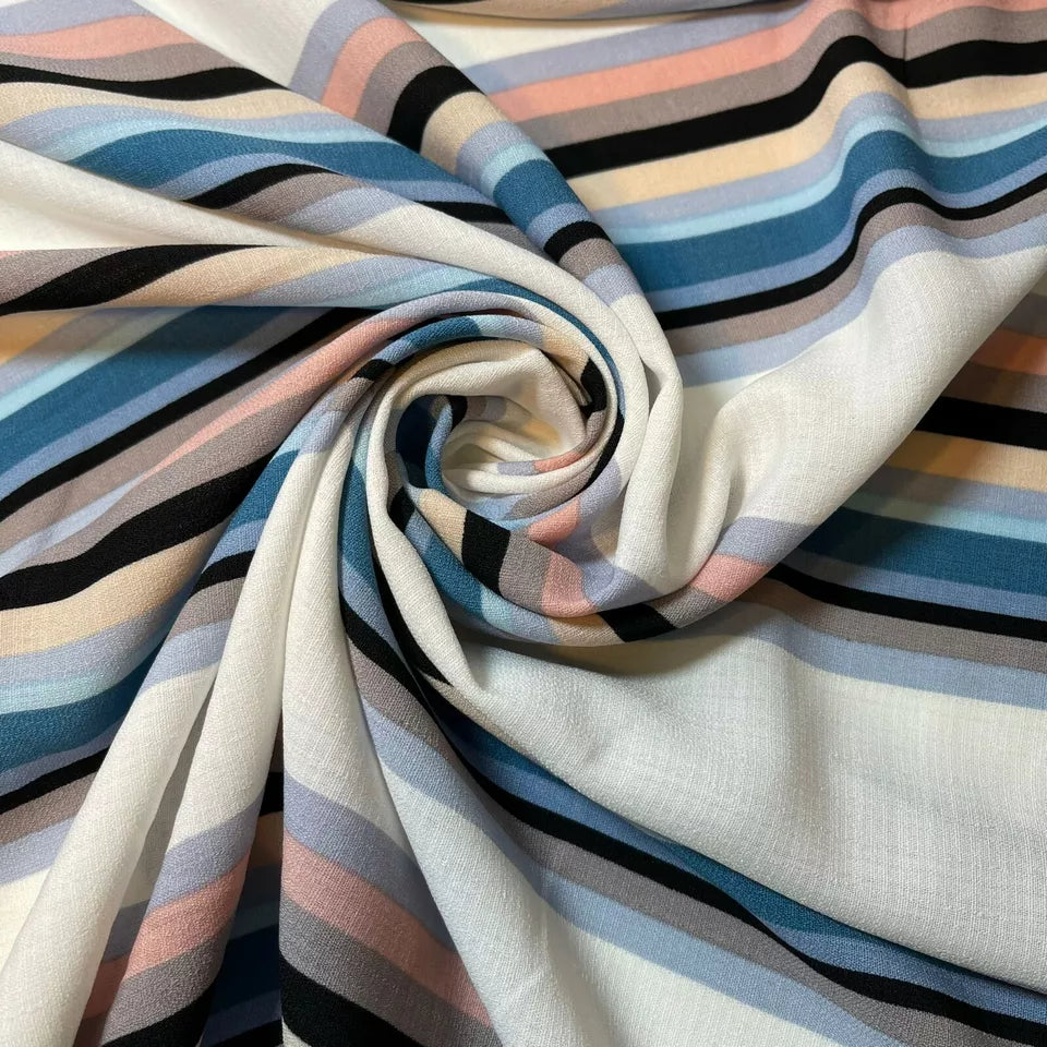 Elfenbeinfarbener, mehrstreifender Bubble Crepe mit Blumenmuster, Kleiderstoff, weicher Polyester-Bastelstoff, 58" Meterware