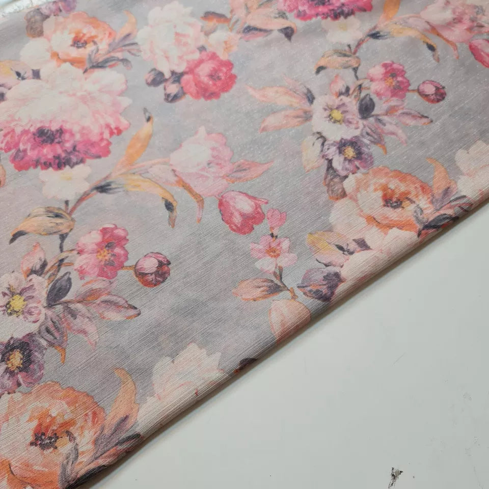 Peach Crepe Chiffon Floral Lurex Sheer Dress Drape Craft Fabric 58" By the Meter