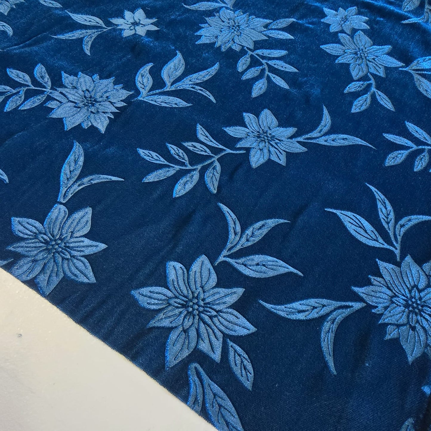 Teal Floral Embossed Micro Velvet Luxury Fabric Dress Craft Costume Decor Material 58" By The Meter