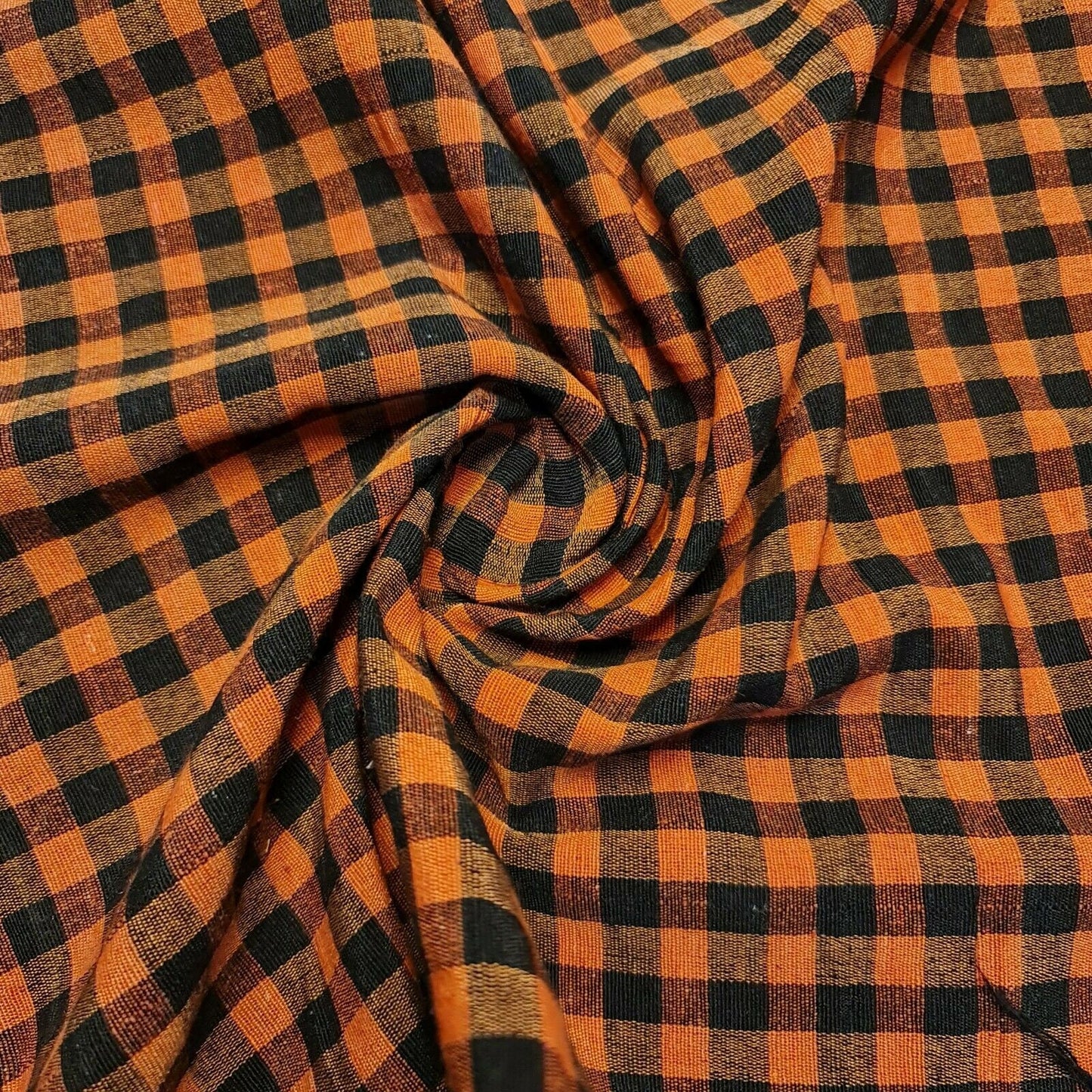 burnt orange cotton gingham plaid linen fabric