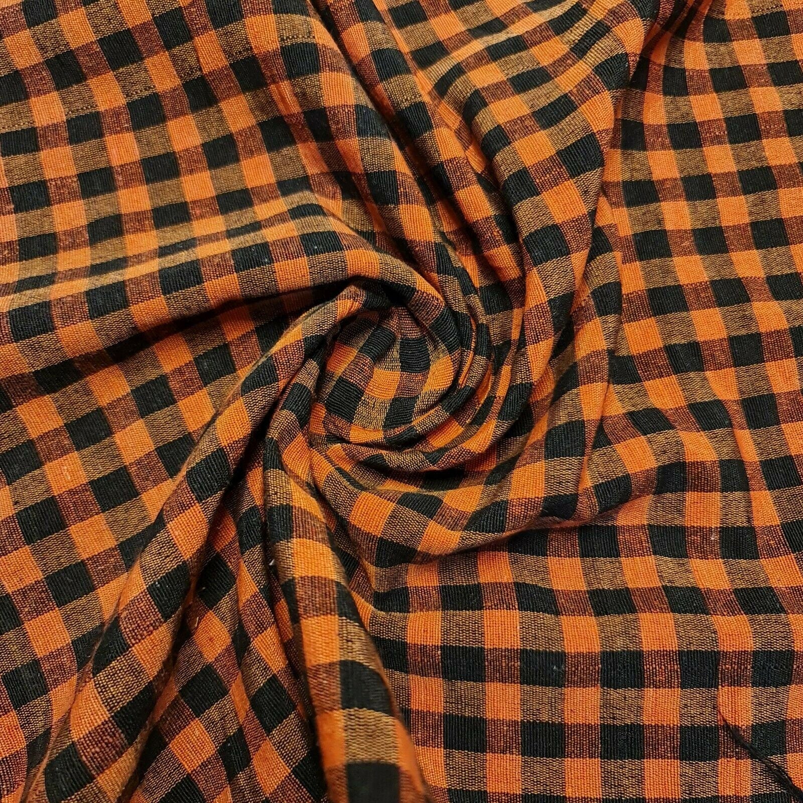 burnt orange cotton gingham plaid linen fabric
